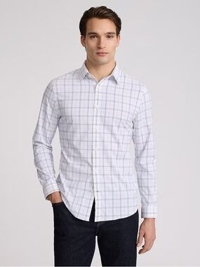 New Express Men Slim Plaid Wrinkle-Resistant Everyday Performance Dress Shirt